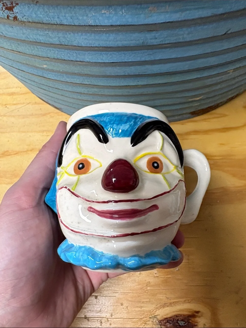 Blue Clown Face Ceramic Coffee Mug - Novelty Drinkware